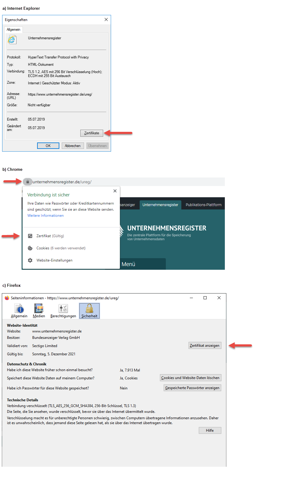 Graphic to show the user where to find the information for the certificate used